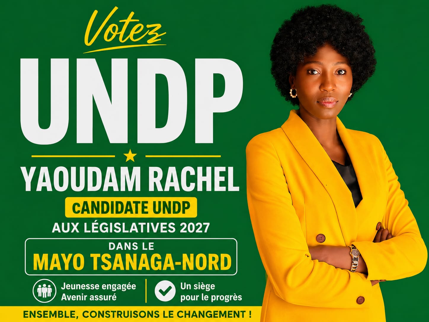 Rachel Yaoudam campaign poster — UNDP candidate for the 2027 legislative elections in Mayo-Tsanaga North
