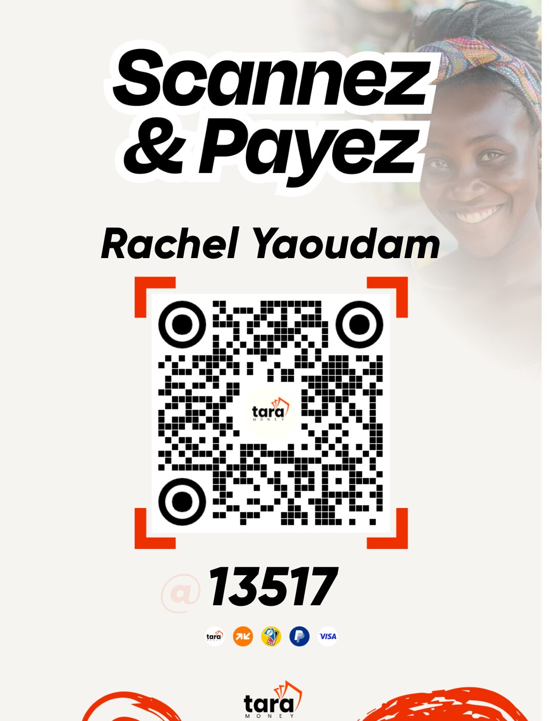 Tara Money QR code to support Rachel Yaoudam